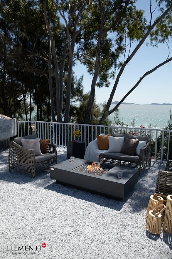 Elementi+ | Cannes Gas Fire Pit Cast Concrete 60" Rectangular Fire Table, Outdoor Fire Pit Electronic Ignition | Canvas Cover, Fire Glass and Burner Lid Included | Dark Gray | Propane Gas