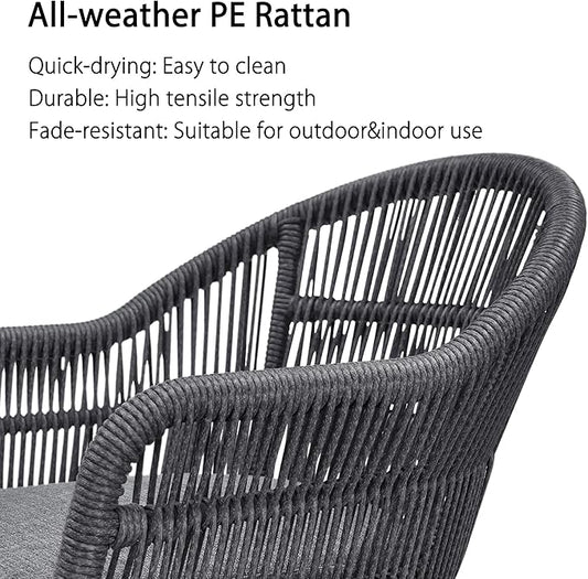 PURPLE LEAF 9 Pieces Patio Dining Set with Outdoor Aluminium Square Dining Table and Woven Rattan Chairs Modern Metal Furniture Cushions Sets for Garden Yard Indoor Decor Kitchen Grey