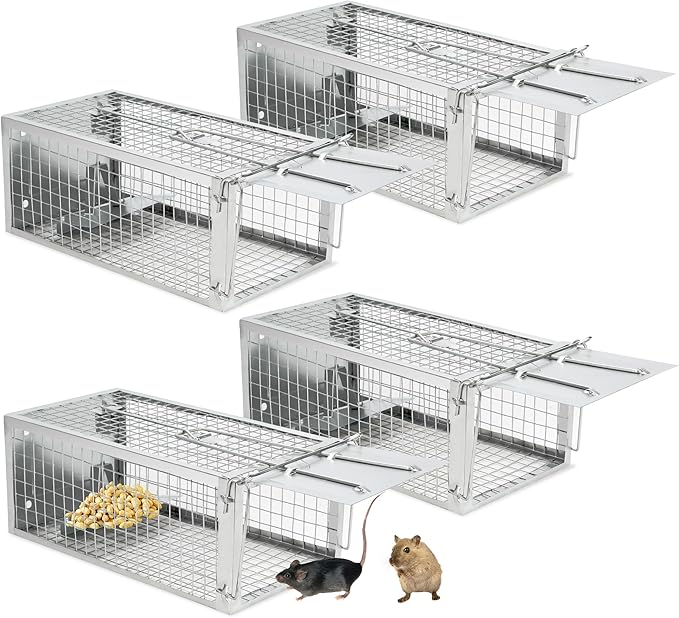 4 Pack Humane Rat Traps - Rodent Trap for Squirrel Mouse, Mice, Live Rat Traps Catch and Release for Indoors and Outdoors(10.6"x 5.5"x 4.5")