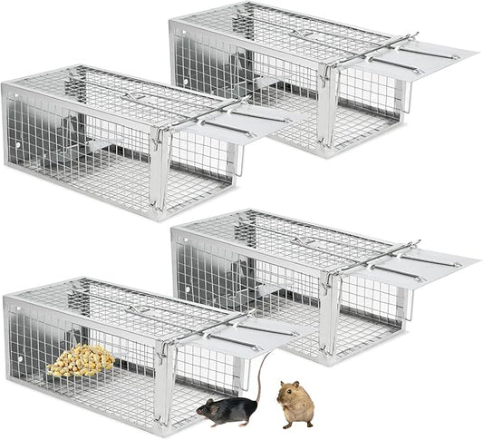 4 Pack Humane Rat Traps - Rodent Trap for Squirrel Mouse, Mice, Live Rat Traps Catch and Release for Indoors and Outdoors(10.6"x 5.5"x 4.5")