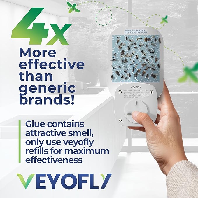 VEYOFLY Fly Trap Indoor, Fruit Fly Traps for Indoors Flying Insect (2 Device + 6 Refills) Gnat Traps for House Indoor, Bug Zapper Indoor, Gnat Killer Catcher & Fruit Fly Killer Light Plug in