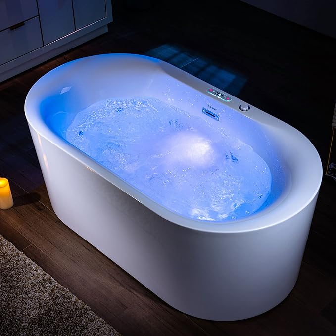 WOODBRIDGE 59" x 31-1/2" Whirlpool Water Jetted and Air Bubble Freestanding Heated Soaking Combination Bathtub with LED control panel,BJ-100