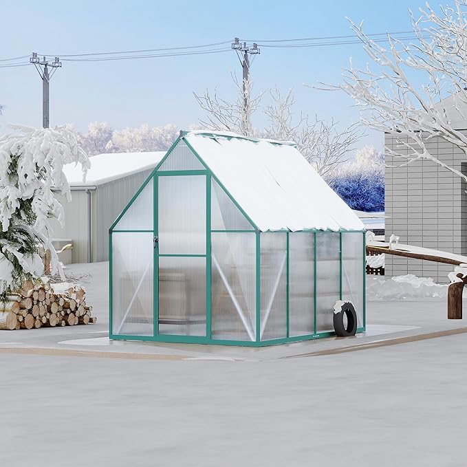 GAOMON 6x7 FT Outdoor Greenhouse with Roof Vent - Heavy Duty Aluminum Polycarbonate Greenhouse, Easy Assembly, Lockable Door, for Patio, Backyard, Garden