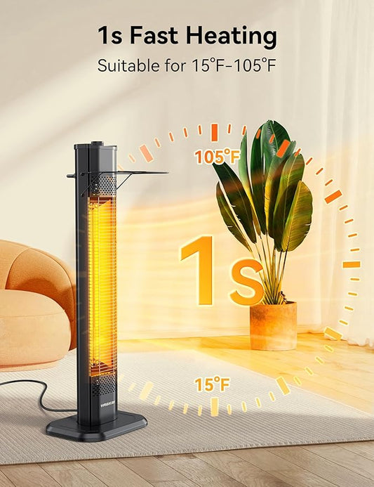 VAGKRI Outdoor Electric Patio Heater, 1500W Dual Carbon Tube 36-inch Infrared Heater, Tip-Over & Overheat Protection,1S Instant Heat, IPX5 Waterproof, Tower Space Heater for Patio, Backyard & Garage