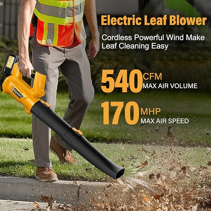 Leaf Blower, 20V Leaf Blower Cordless with 2 X 6.0Ah Batteries and Charger Included, 540CFM 170MPH & 6 Speed Mode, Handheld Electric Leaf Blower for Lawn Care, Yard, Garden and Dust