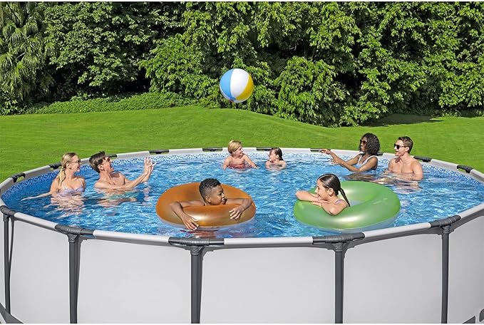 Bestway Steel Pro MAX 16 Foot x 48 Inch Round Metal Frame Above Ground Outdoor Swimming Pool Set with 1,000 Filter Pump, Ladder, and Cover