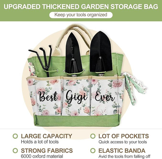 Gifts for Gigi, Christmas Gardening Kit Gigi Gifts from Grandkids Floral Gardening Tools and Durable Garden Tools Organizer Tote, Ideal Gardening Gift for Women on Birthday Plant Lover Present