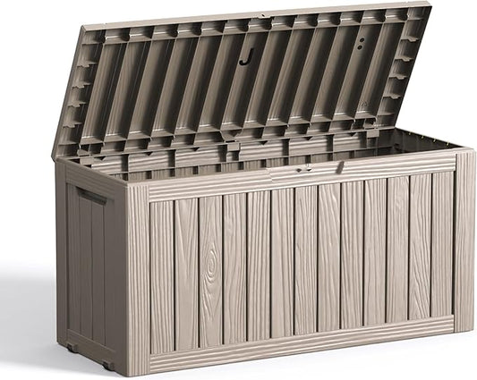 75 Gallon Outdoor Storage Box – Resin Deck Box with Lockable Lid, Waterproof Patio Furniture Storage for Tools, Garden & Yard Organization