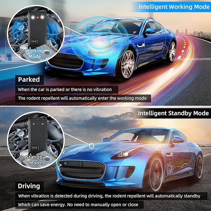 4 Packs Rodent Repellent for Car Engines, Ultrasonic Mouse Rat Repeller with Battery Powered, Keep Mice Out of Under Hood, Mice Deterrent with Strobe Lights for Car Engine Indoor & Outdoor Use (4)