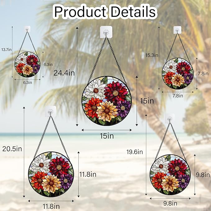 AMDERVEN Stained Glass Window Hanging, Colorful Flowers Sun Catcher for Window Door Home Decor Plant Suncatcher Christmas Mother's Day Birthday Gifts for Women Men Mom and Nana 15 in
