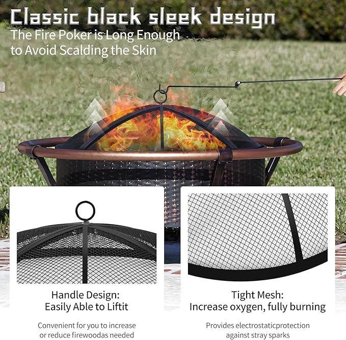 Fire Pit Spark Screen, Outdoor 30 Inch Round Fire Pit Screen with Foldable Hook and Fire Safety Gloves, Heavy Duty Steel Mesh Fire Pit Cover, Fire Pit Lid for Backyard, Beach, RV Camping