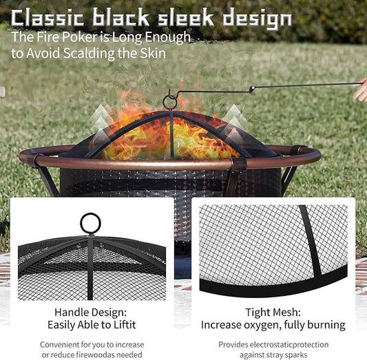Fire Pit Spark Screen, Outdoor 40 Inch Round Fire Pit Screen with Foldable Hook and Marshmallow Sticks, Heavy Duty Steel Mesh Fire Pit Cover for Backyard, Beach, RV Camping
