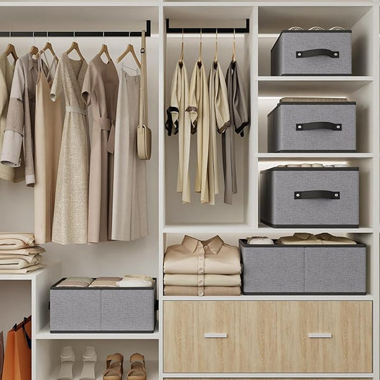 Foldable Storage Boxes, Fabric Storage Baskets with Handles, Cube Organizer Bins for Organizing Shelves, 13 × 9.1 × 5.5 Inch, Gray, 2-Pack