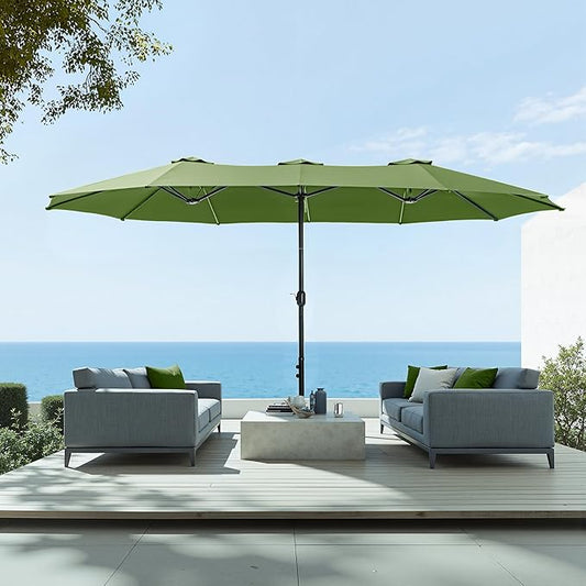 Sophia & William 15 ft Extra Large Patio Umbrella with Base Included, Rectangular Outdoor Umbrella Heavy Duty, Market Umbrella Double-sided Fade Resistant for Pool Garden Backyard, Lime
