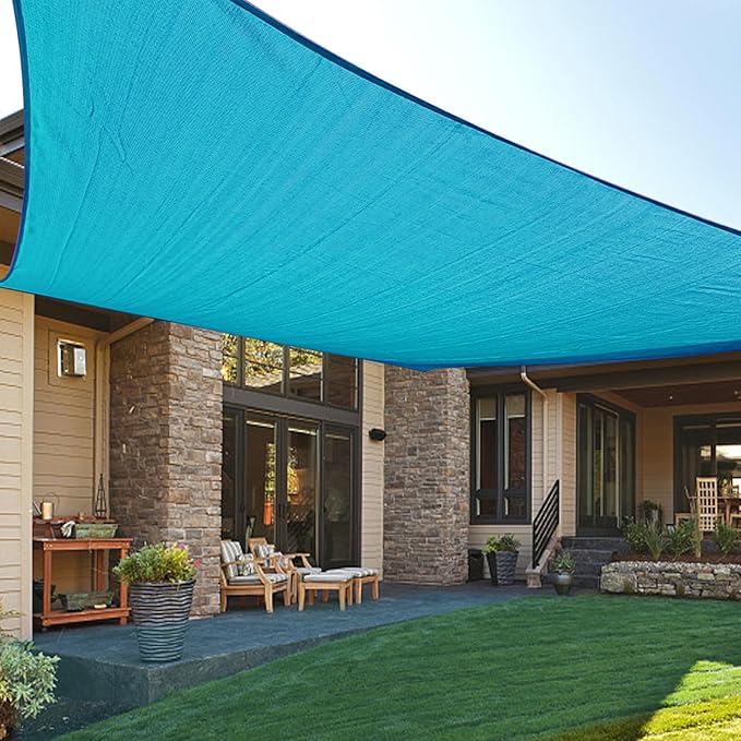 LOVE STORY 13' x 20' Rectangle Turquoise Blue Sun Shade Sail Canopy UV Block for Outdoor Patio Garden Backyard