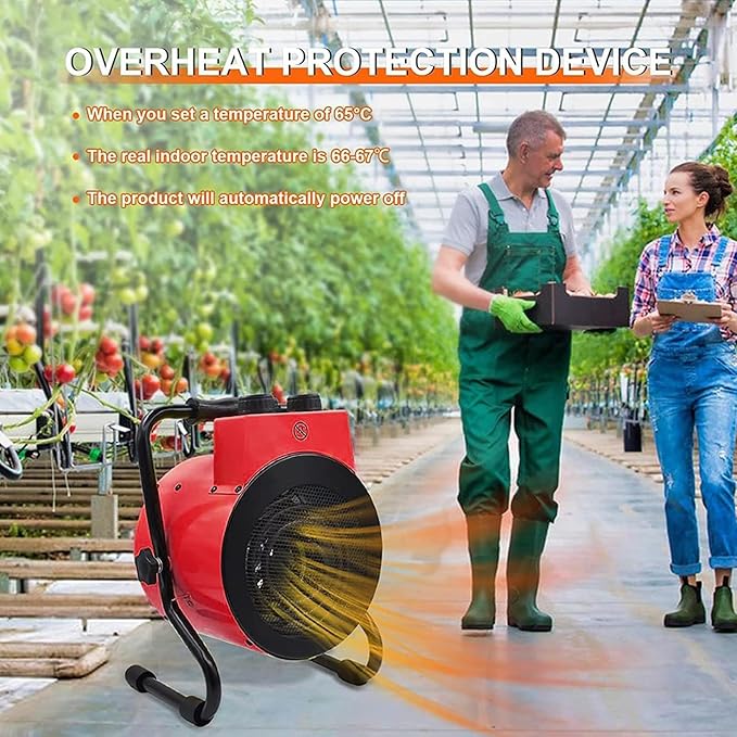 1500W Greenhouse Heater with Digital Thermostat, Outdoor Heater with Overheat Protection and 3-Second Rapid Heating Function, outdoor heaters for patio Garage, Greenhouse, Flower House Red