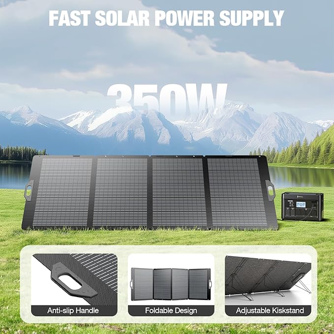 GRECELL Portable Power Station 2400W with 350W Foldable Solar Panel, 1843Wh LiFePO4 Solar Generator with 2 PD100W, 4 2400W AC Outlets, UPS Backup Battery for Home Emergency CPAP Outdoor Camping RV
