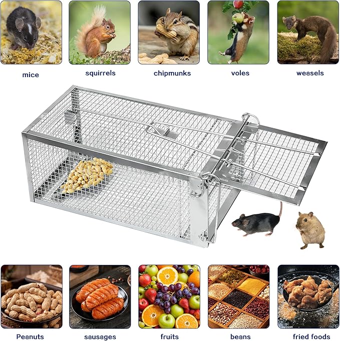 4 Pack Humane Rat Traps - Rodent Trap for Squirrel Mouse, Mice, Live Rat Traps Catch and Release for Indoors and Outdoors(10.6"x 5.5"x 4.5")