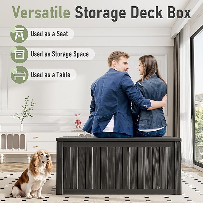 Outdoor Storage Box, Resin Deck Boxes Indoor and outdoor, Waterproof Storage Box Lockable Lid (Black, 150 Gallon)