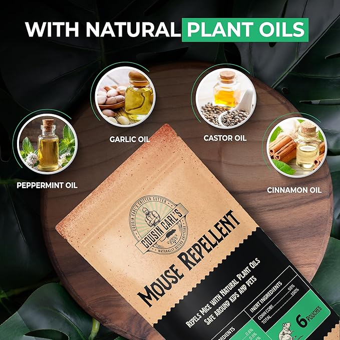 Cousin Carl’s Natural Mouse Repellent Pouches – Plant-Based Pest Control Formula (18-Pack)
