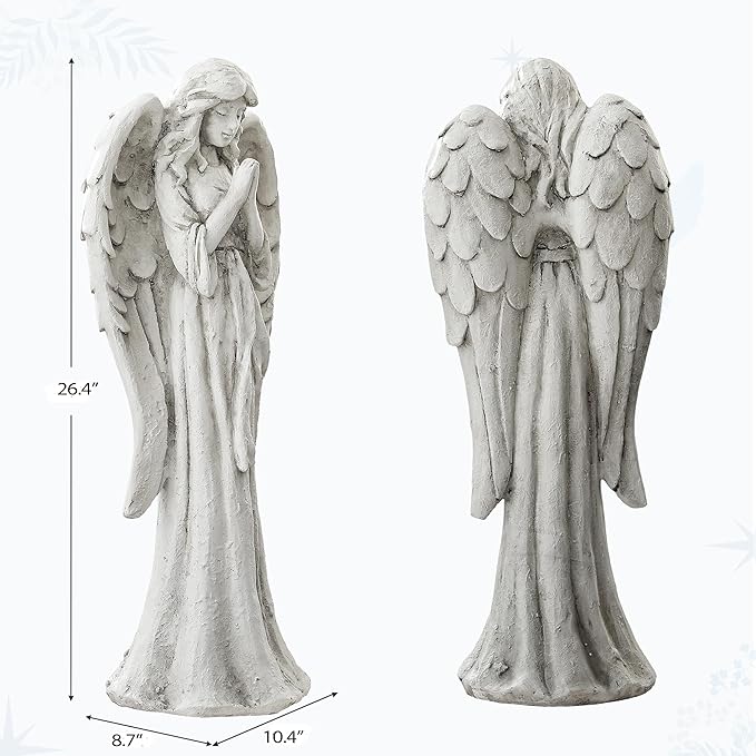 Ultym Praying Angel Statue for Outdoor Garden, 26.4 Inch Large Heavenly Memorial Sculpture,Durable MGO Stone Standing Angels for Yard, Patio or Cemetery Decor,Offering Comfort & Peace, Antique White