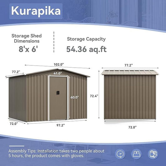 Kurapika Outdoor Storage Shed, 8x6FT Large Metal Tool House with Opening and Lockable Door, for Garden, Patio, Backyard, Lawn