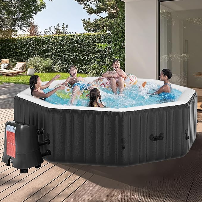LILYPELLE 4-6 Person Inflatable Hot Tub, Large Octagonal Portable Hot Tub with 130 Bubble Jets, Outdoor Spa Bathtub Set Included Heater Pump, Filter and Insulated Cover, 77" X 77" X 25"