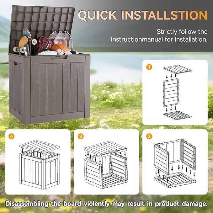NUNU LAB 32 Gallon Outdoor Storage Box Waterproof, Outside Package Delivery Deck Boxes with Lockable Lid, Backyard Storage Bin For Garden Tools, Patio Cushions, Pool Accessories, Gray