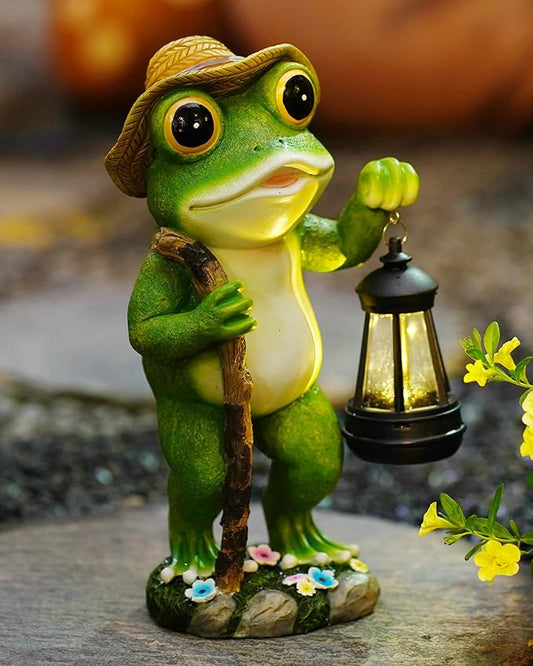 twinbling Solar Frog Garden Decor with Lantern Outdoor Statue for Patio Pathway Frog Figurine for Yard Decoration Lawn Ornament Gardening Gifts for Women Mom Grandma