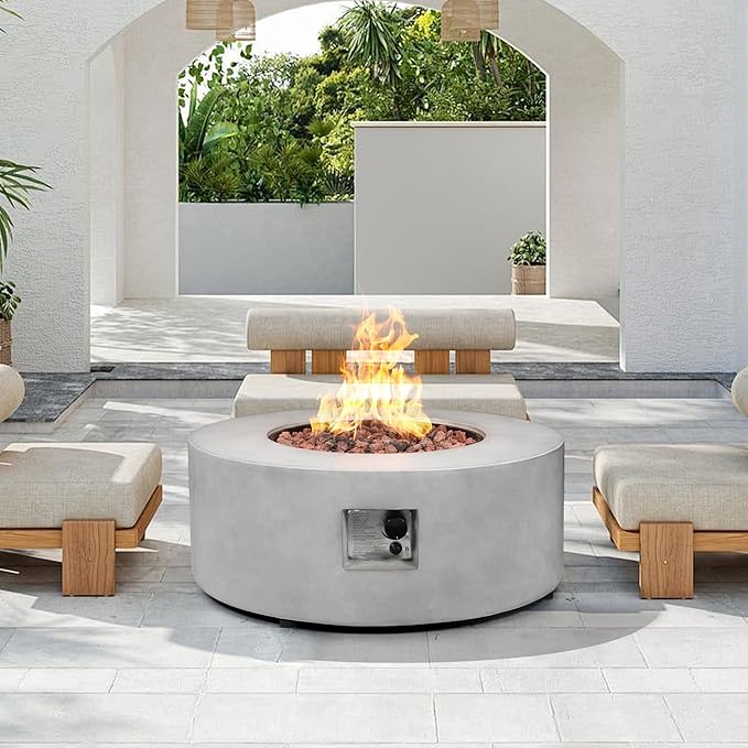 36 Inch Round Fire Pit,Outdoor Propane Fire Pit Table 50000 BTU Modern Gas Firepit Coffee Table & CSA Certification with Lava Rocks/Rain Cover,for Patio Backyard & Deck