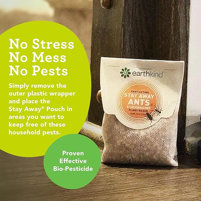 EarthKind Stay Away Ants & Cockroaches Deterrent Pouches - Easy-to-Use Botanical Pest Control - for Kitchen, Pantry, Countertops & Food Spaces - 4-Pack