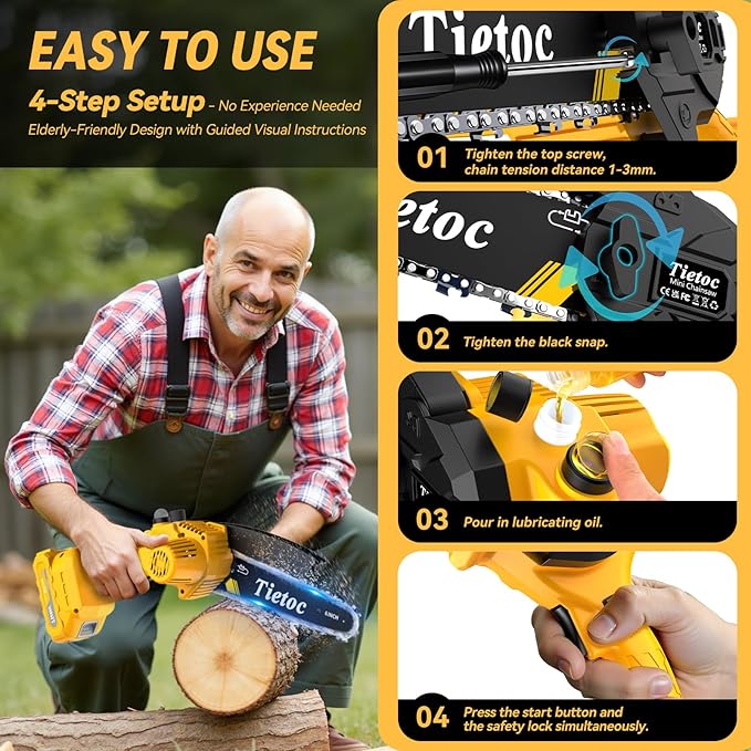 Mini Chainsaw Cordless,6-Inch Electric Chainsaw with 2 Battery 2 Chains,Battery Powered Handheld Chain Saw with Automatic Oiler, for Tree Trimming,Cutting Wood,Garden Tool,Gift for Men Father Husband
