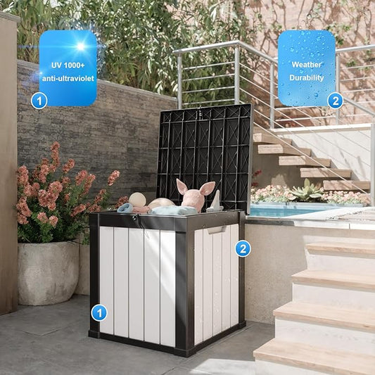 50 GallonOutdoor Storage Box,Resin Deck Boxes Waterproof, IndoorOutdoor Bin for Package Delivery, Patio Cushions, Gardening Tools, Lockable, UV Resistant