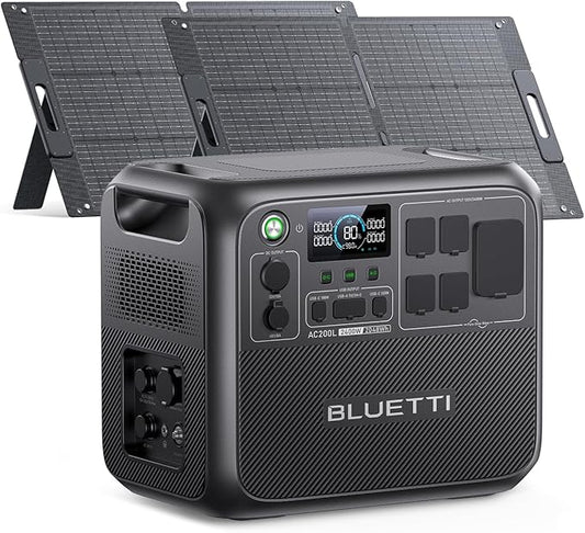 BLUETTI AC200L Solar Generator Kit,2 100W Solar Panels (Ship Separately) Included, 2048Wh LiFePO4 Battery Backup w/ 4 2400W AC Outlets,3600W Power Lifting, Portable Power Station for Camping, Home Use