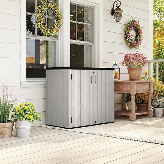 HOMSPARK 37 Cu.Ft Outdoor Storage Shed Weather Resistant, Resin Storage Sheds & Outdoor Storage Box for Backyard Garden Patio Lawn, Multi functional | Double-wall Shed with Lockable Doors,(Light Gray)