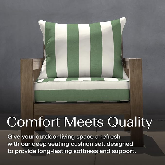 Honeycomb Outdoor Deep Seat, 24 x 23, Cabana Stripe Green & Cream Chair Cushion for Patio Furniture