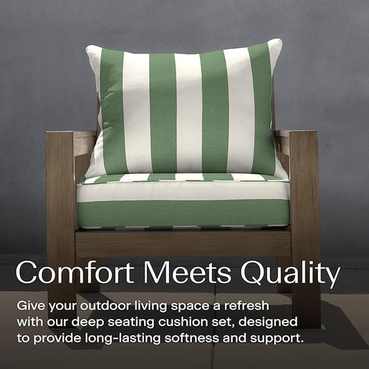 Honeycomb Outdoor Deep Seat, 24 x 23, Cabana Stripe Green & Cream Chair Cushion for Patio Furniture