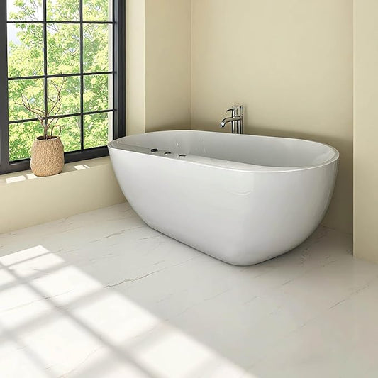 67x31.5 Inch Freestanding Jetted Whirlpool Bathtub | 6 Massage Jets, 8 Air Bubble System, Color-Changing LED Chromatherapy & Adjustable Hydro Massage (white-3)