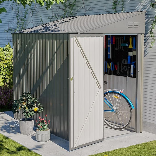 4x7 FT Outdoor Storage Shed Lean to Shed,Metal Shed W/Lockable Door & Air Vent,All Weather Waterproof Garden Tool House W/Reversible Installation,for Backyard,Patio,Lawn,Olive Gray