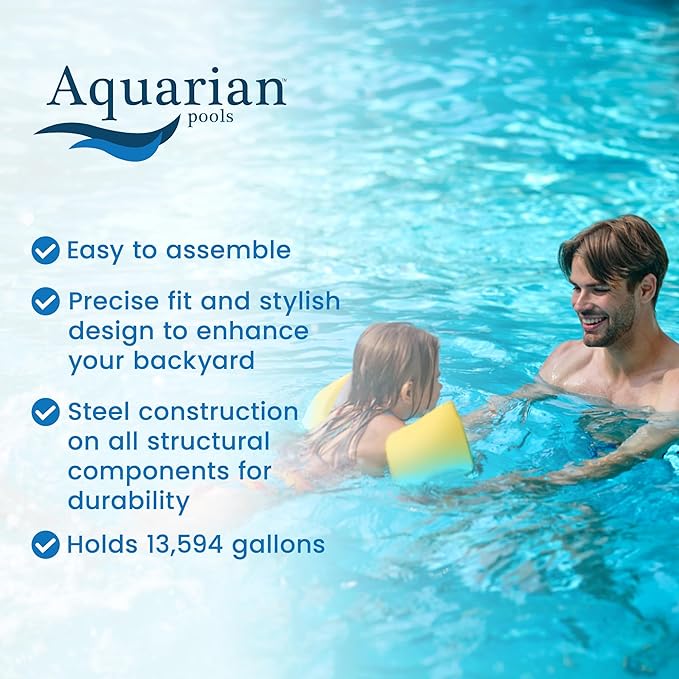 Aquarian Above Ground Pool Kit w/ Pump & Leaf Skimmer, Phoenix Steel-Frame, 24', Cognac - Large Heavy-Duty Outdoor Family Swimming Pool for Backyard, Patio, and Yard