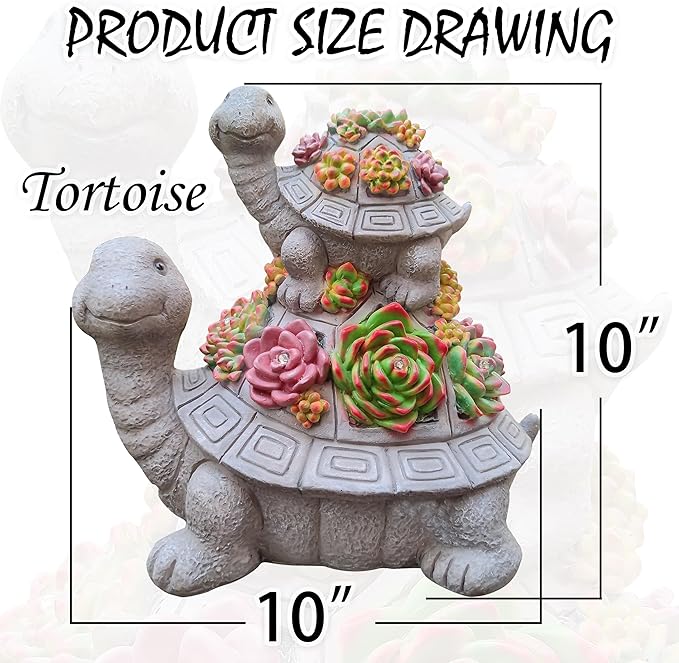 VIOYOUNS Large Turtle Solar Garden Outdoor Statues with Succulent and 6 LED Lights,Outside Solar Turtle Decor Art for Garden,Home,Lawn,Yard, Balcony Ornament
