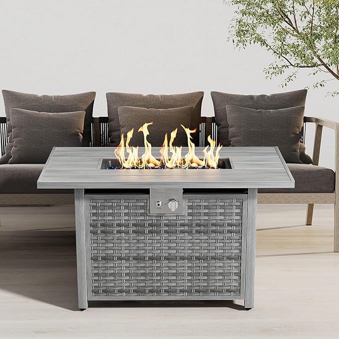 Outdoor Fire Pit Table Propane Gas Fire pits &Outdoor Fireplaces 43″ Rectangular Firepit Table, 50,000 BTU Fire Table for Patio Set (Light Gray)