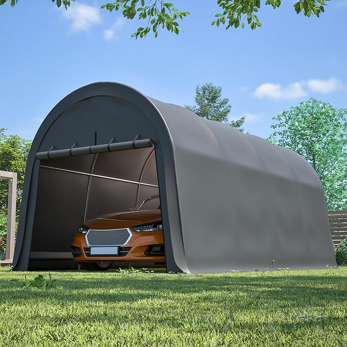 Anti-Snow 10x20 FT Carport,Grade Heavy Duty Portable Garage Canopy with Steel Frame & Vented Roof,Waterproof Outdoor Storage Shed W/Removable Double-Zipper Doors,for Vehicle, Boat,RV,Grey