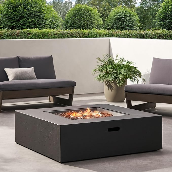 Propane Fire Pit Table, 40 Inch Firepits for Outside, Square Gas Fire Pit for Outside Patio, Propane Fire Table, 50000BTU, Dark Grey