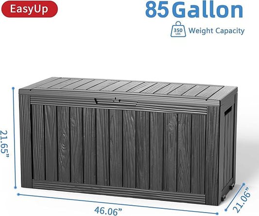 EasyUp 85 Gallon Outdoor Storage Box, Resin Waterproof UV-Resistant Deck Box, Reinforced Stability for Patio, Garden, and Poolside, Striped Black