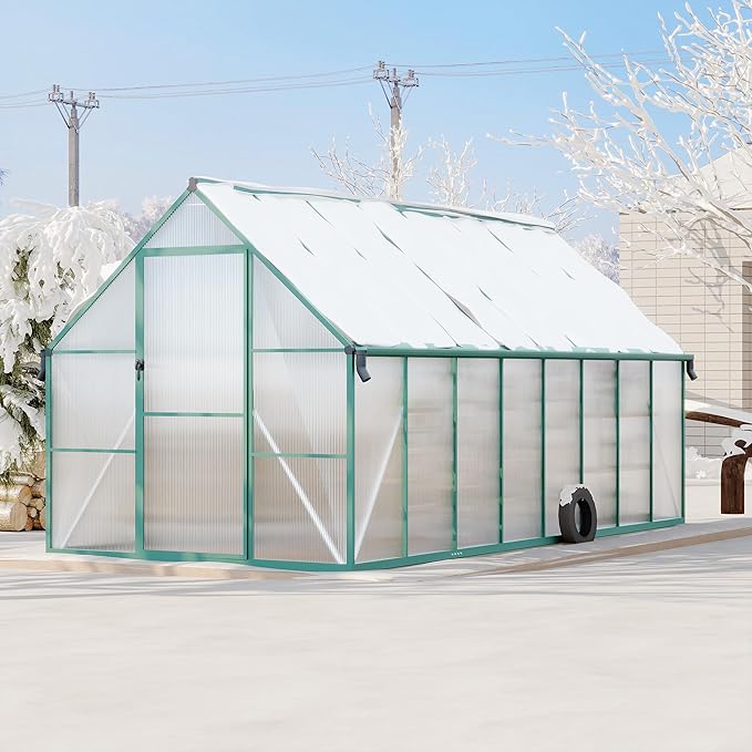 Polycarbonate Greenhouse for Outdoors, Large Walk-InGreenhouse with Quick Setup Structure and Roof Vent, Greenhouse with Ventilation