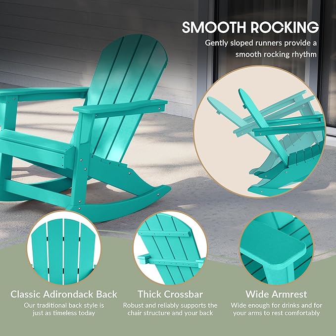 WestinTrends Malibu Outdoor Patio Porch Rocking Adirondack Chair (Set of 4), Turquoise