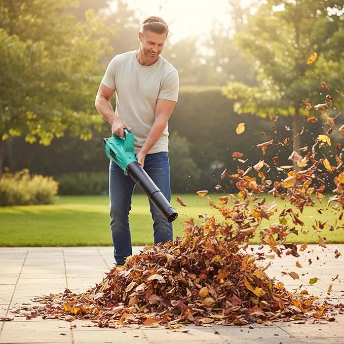 Garvee Brushless Leaf Blower Cordless- 20V Electric Leaf Blower & 2 Speed Mode, 1 * 4.0Ah Battery Powered, 1*Charger Leaf Blowers for Lawn Care, Blowing Leaves, Patio, Dust 750 CFM w/ 4.0Ah