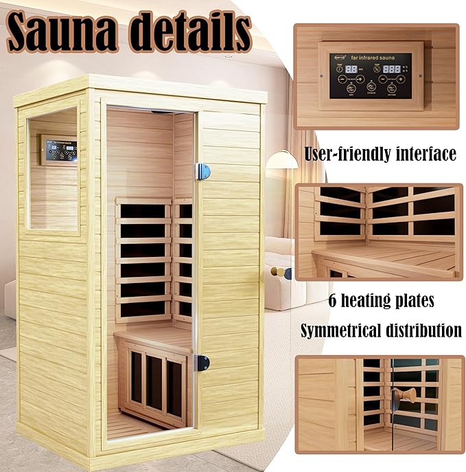 LTCCDSS Far Infrared Sauna 1 Person Low EMF Indoor Sauna Room for Home Bluetooth Speakers Reading Lamp 2317.73 sq Area Far Infrared Heatting Panels, 36.85 * 28.35 * 62.6In