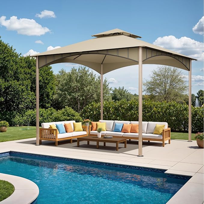 Sannwsg Outdoor Patio Gazebo 10x10 FT, Heavy Duty Gazebos, Soft Top Gazebo with Metal Frame, Double Roof Canopy, Permanent Pavilion for Decks & Backyards